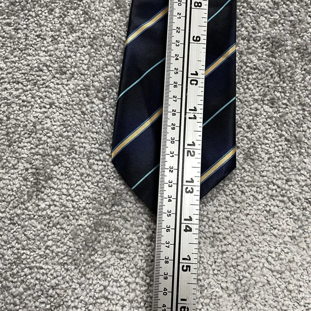 Unbranded Boys Zip Up Neck Tie Blue Shiny Yellow Angled Stripe Youth Formal